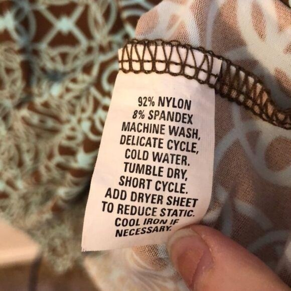 Barbara Gerwit XS Brown Turquoise Geometric 3/4 Sleeve Collared Stretch Dress - Picture 6 of 7